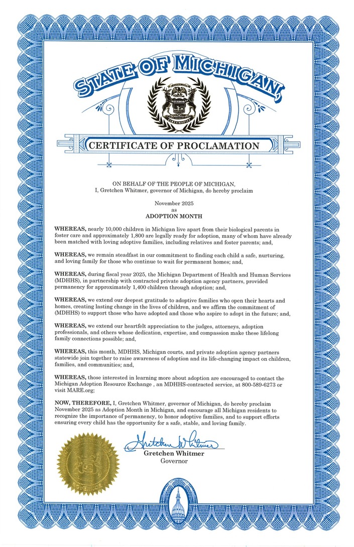 Michigan Adoption Month Proclamation 2025